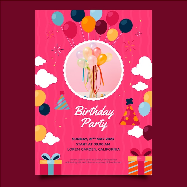 Vector flat design birthday party flyer