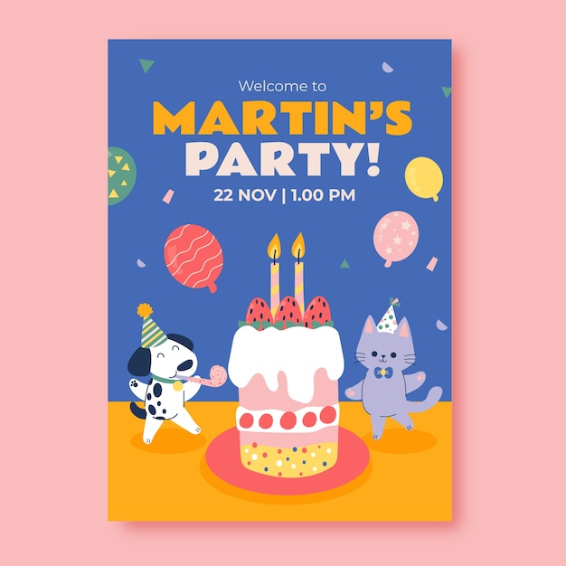 Vector flat design birthday party poster template