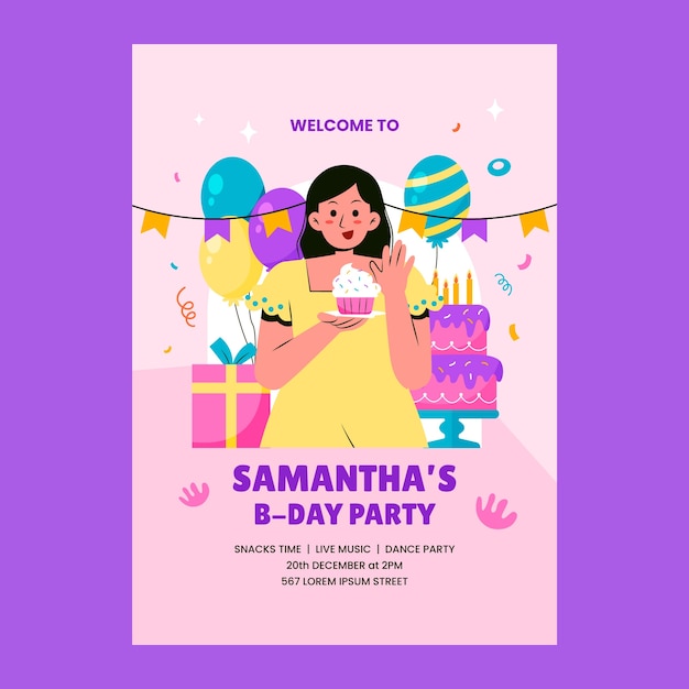 flat design birthday party poster template