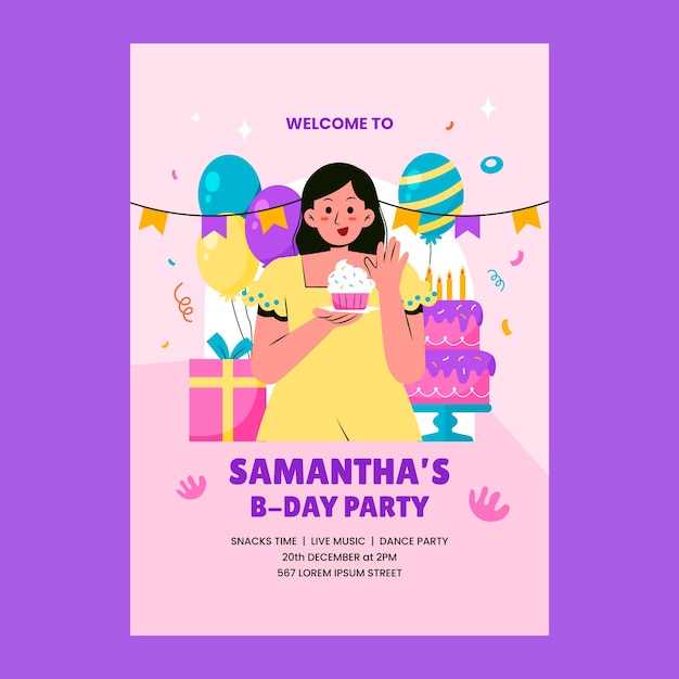 Vector flat design birthday party poster template