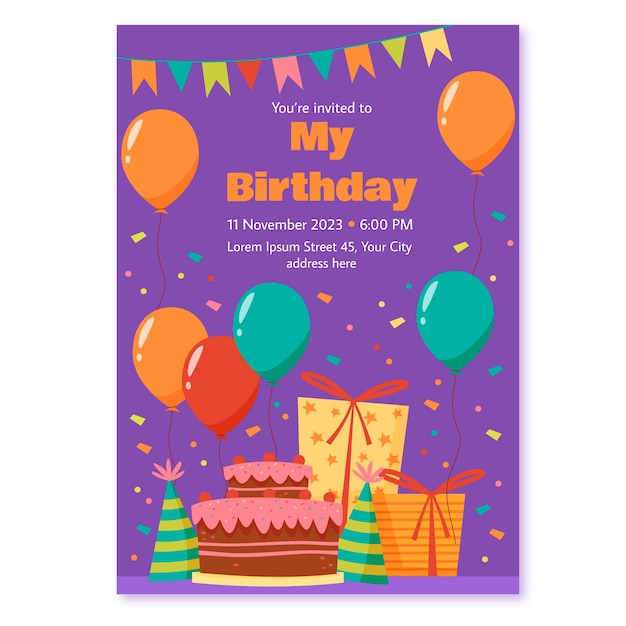 Vector flat design birthday template