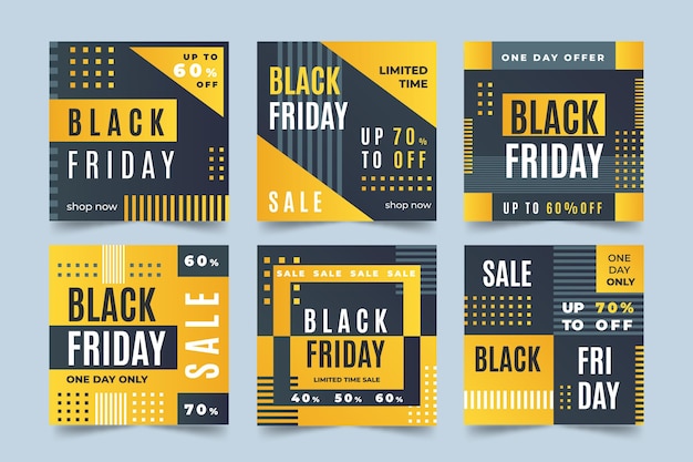 Flat design black friday instagram post collection