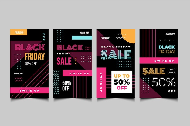 Flat design black friday instagram stories