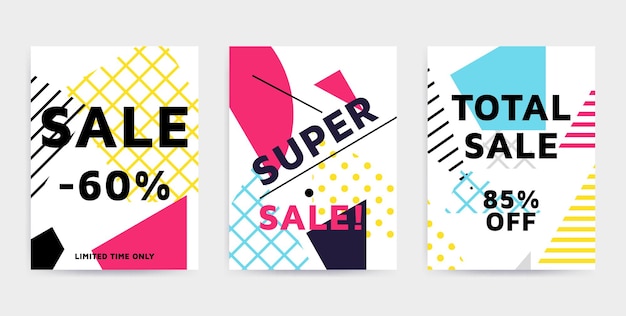 Flat design black friday sale website banner template set bright colorful vector for social media posters email print ads promotional material yellow pink blue black and white