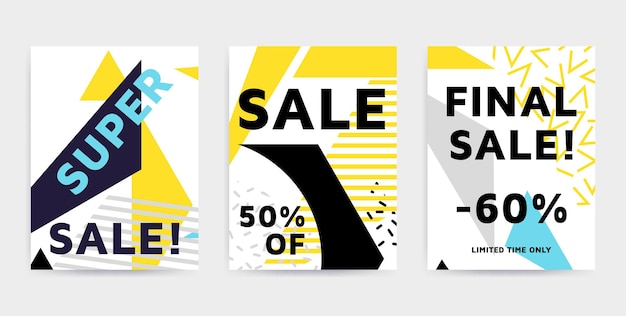 Vector flat design black friday sale website banner template set bright colorful vector for social media posters email print ads promotional material yellow pink blue black and white