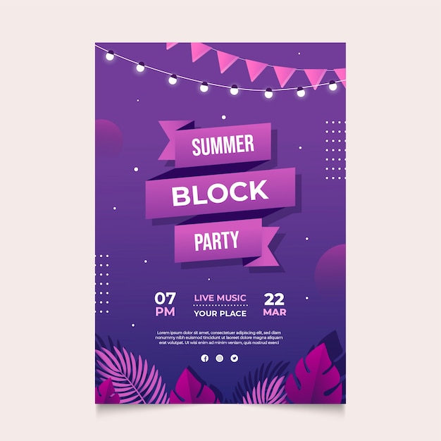 Flat design block party poster design