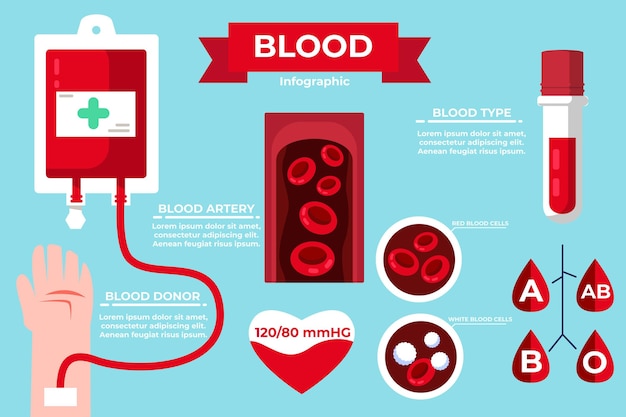 Vector flat design blood infographic with illustrated elements