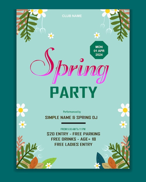 flat design blossom flowers spring party poster template