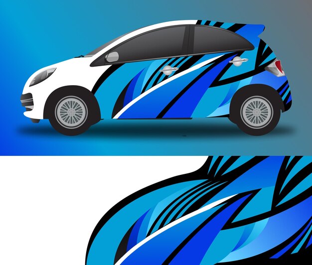 Vector flat design blue car decal livery print wrap illustration