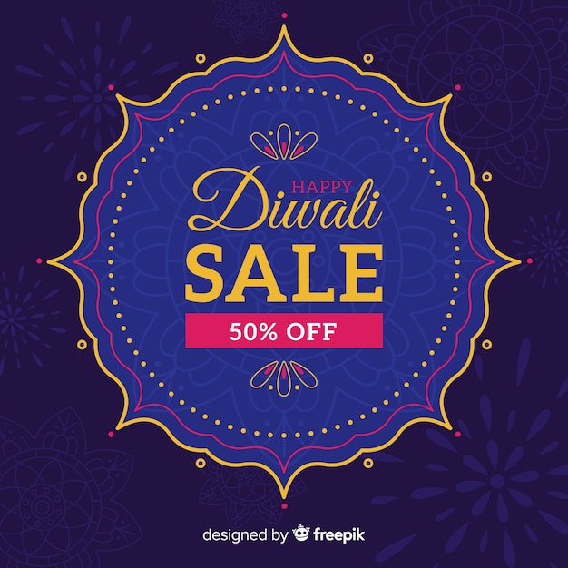 Flat design of blue diwali sale