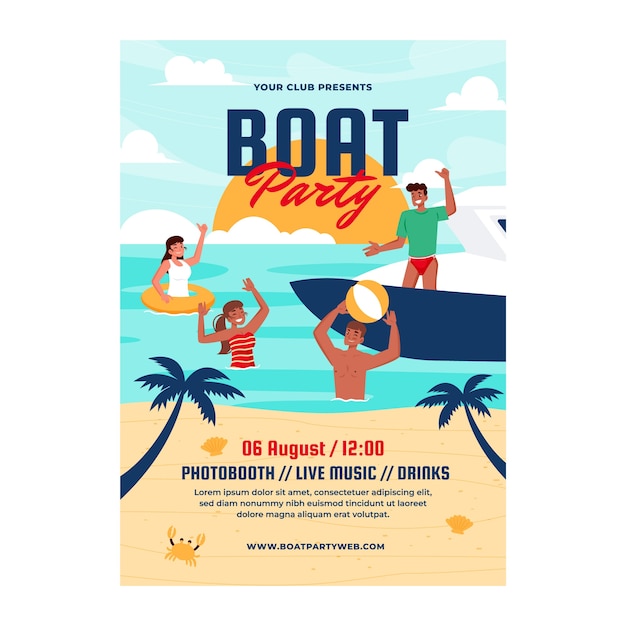 Vector flat design boat party flyer design