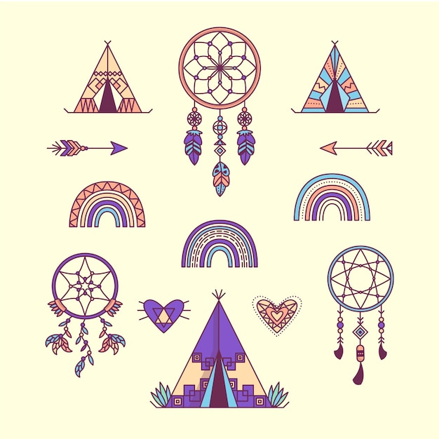 Flat design boho element collection