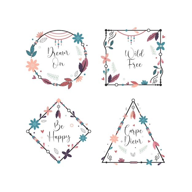 Flat design boho frame collection