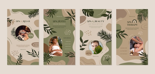 Vector flat design boho spa treatment instagram stories