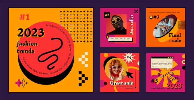 Vettore collezione di post instagram con grafica audace dal design piatto