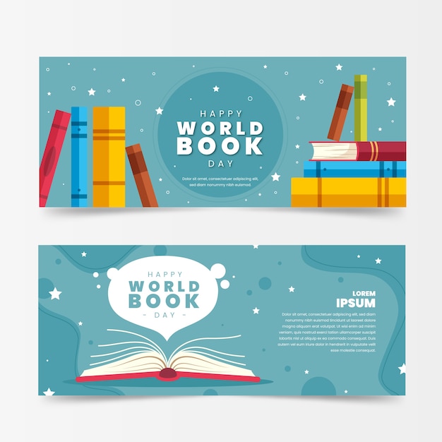 Vector flat design book lovers day banners