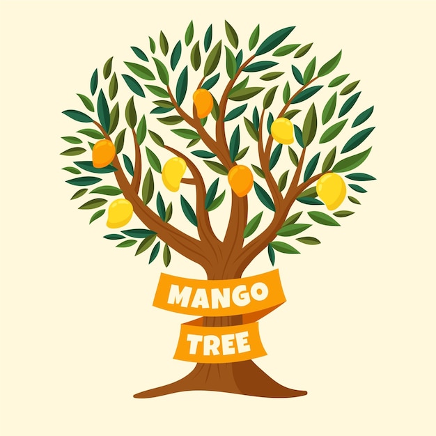 Flat design botanical mango tree with fruits