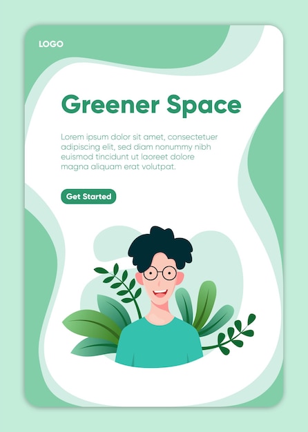 Плоский дизайн мальчика с зелеными растениями плакат минимальный шаблон