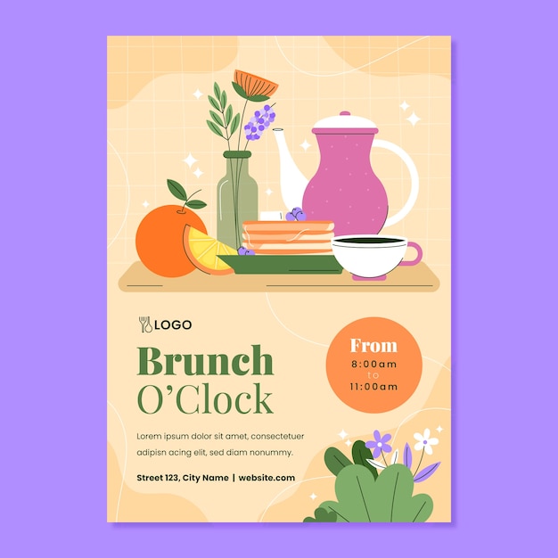 Vector flat design breakfast brunch poster