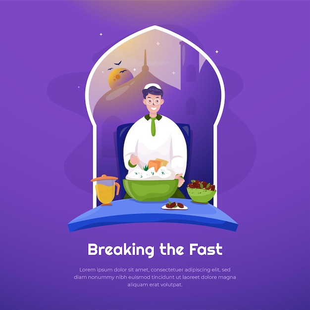 Flat design breaking the fast iftar ramadan kareem concept