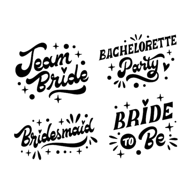 Flat design of bridal lettering set