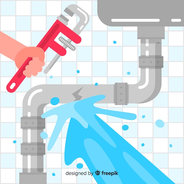 Vector flat design broken sink pipe