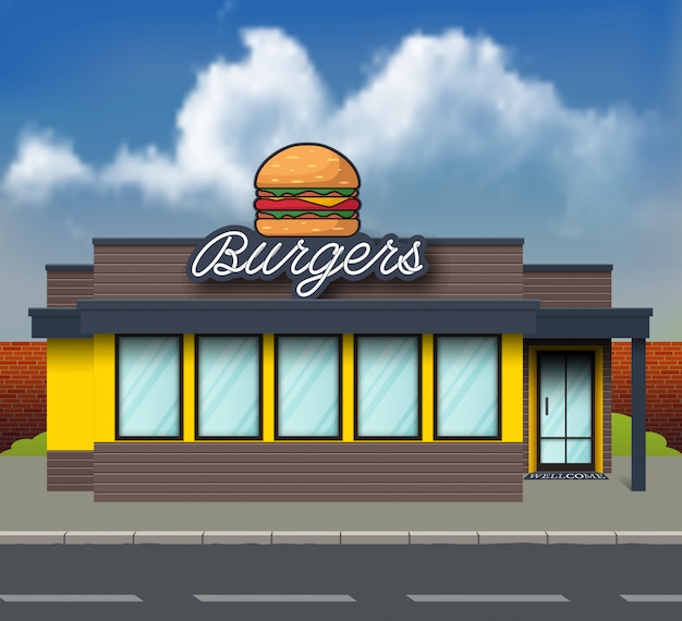 Flat design burger store front