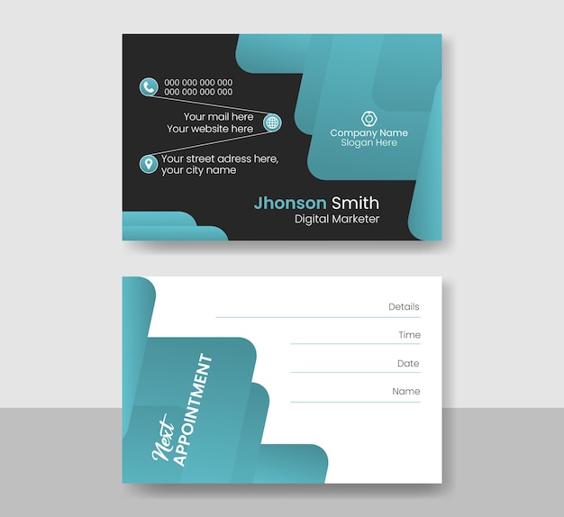 Flat design business appointment card template