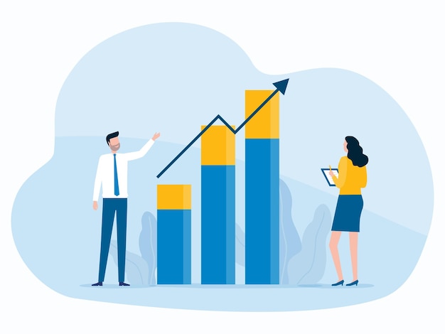 Flat design business marketing team working planning and analytics benefits sale performance graph