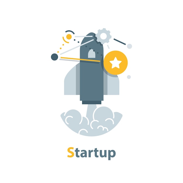 Flat design business startup lancering concept met raket icoon