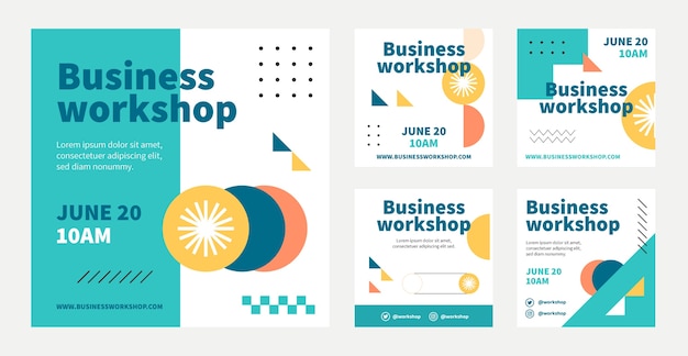 Vector flat design business workshop instagram posts template