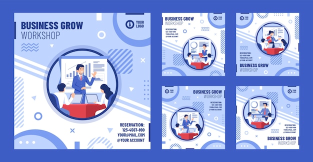 Vector flat design business workshop instagram posts