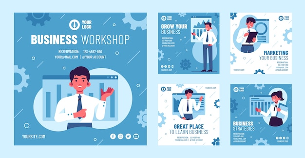 Vector flat design business workshop instagram posts