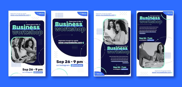 flat design business workshop instagram stories set