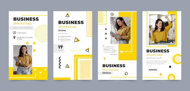 Vector flat design business workshop instagram stories template