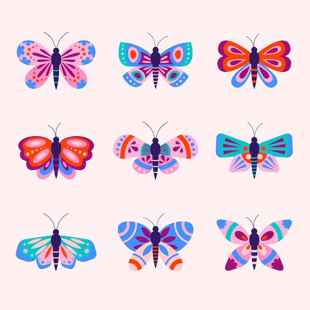 Иллюстрационный набор с плоской конструкцией бабочки