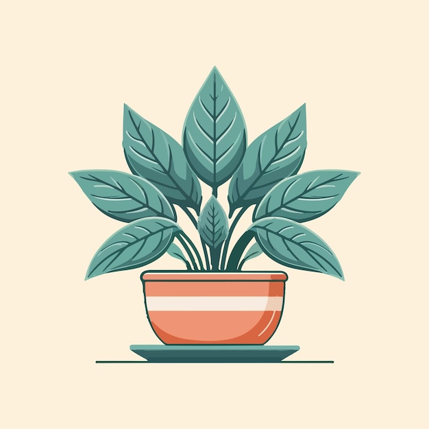 flat design of calathea leaf houseplant in a brown pot