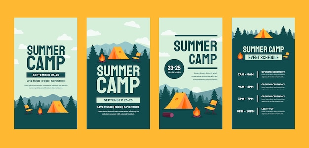 flat design camping adventure instagram stories