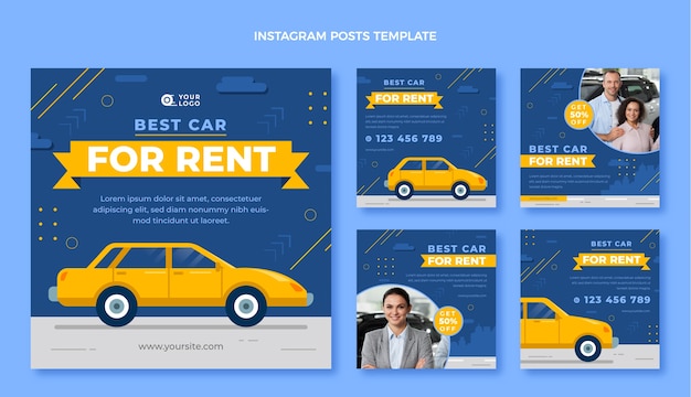 Flat design car rental instagram post