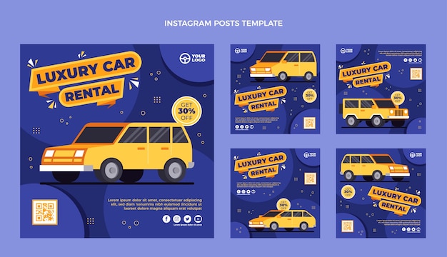 Vector flat design car rental instagram posts