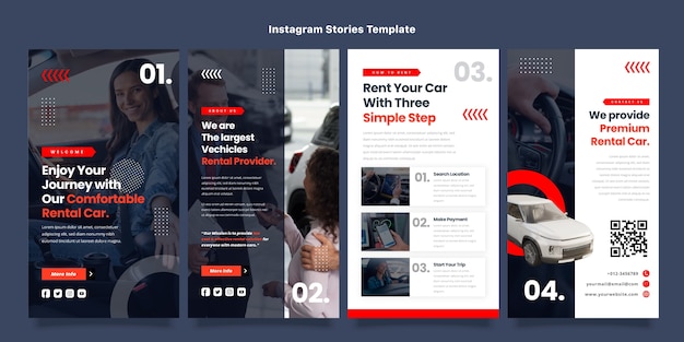 Vector flat design car rental instagram stories