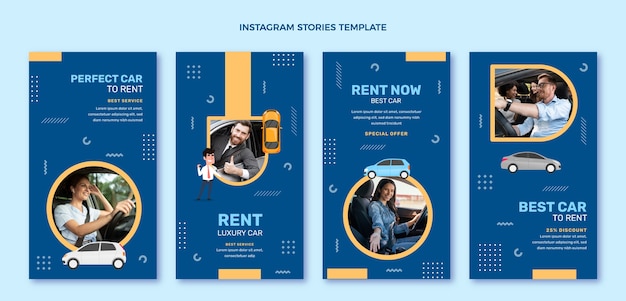 Vector flat design car rental service instagram stories