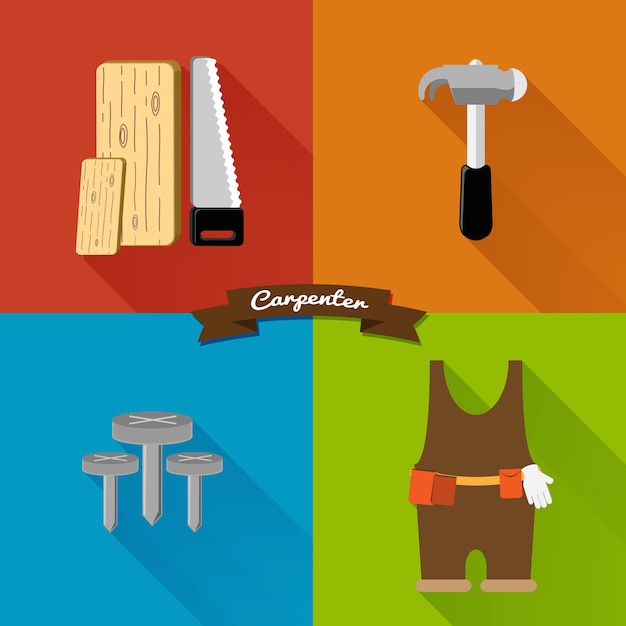 Vector flat design, carpenter tool set