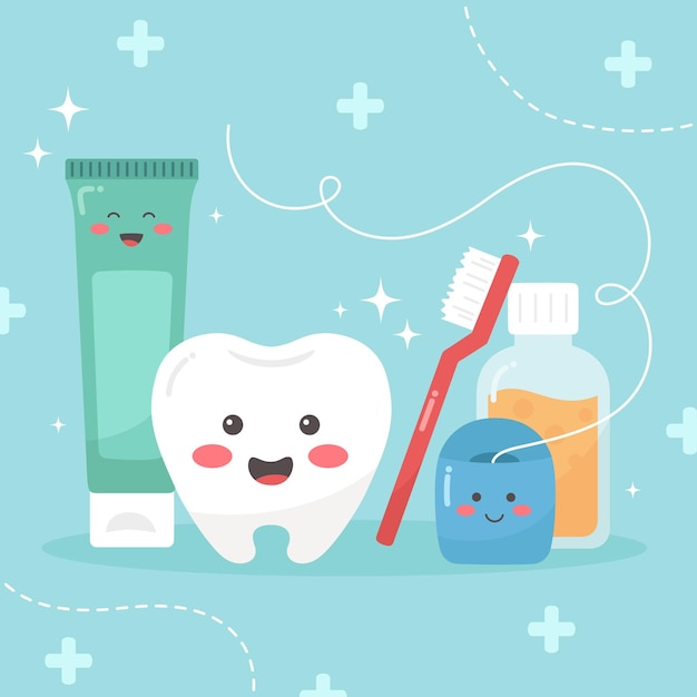 Vector flat design cartoon dental care