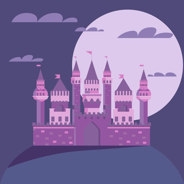 Вектор flatdesign_castle_night_дворец ночью