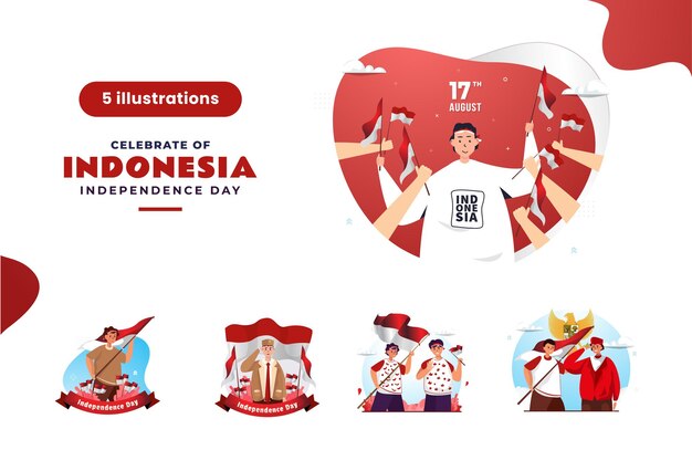 Il design piatto celebra il pacchetto di illustrazioni per il giorno dell'indipendenza dell'indonesia