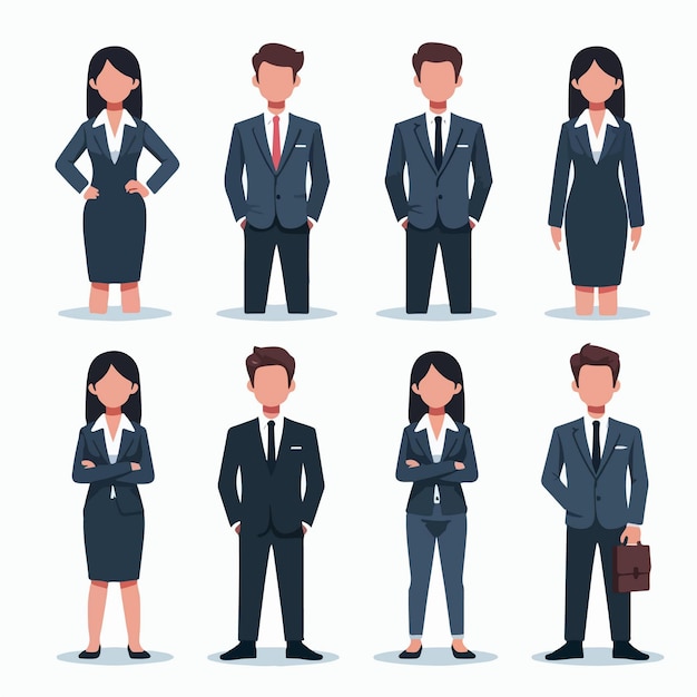 flat design character set of successful entrepreneur business person Business man and woman wearing office suits