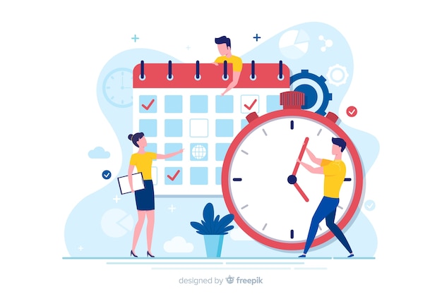 Flat design characters doing time management