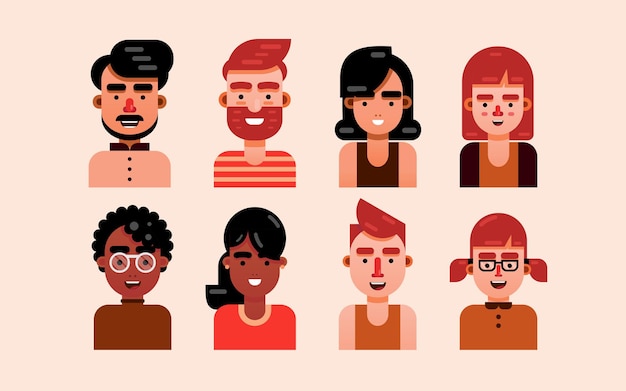 Vector flat design characters - flat art portraits