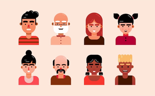 Vector flat design characters - flat art portraits